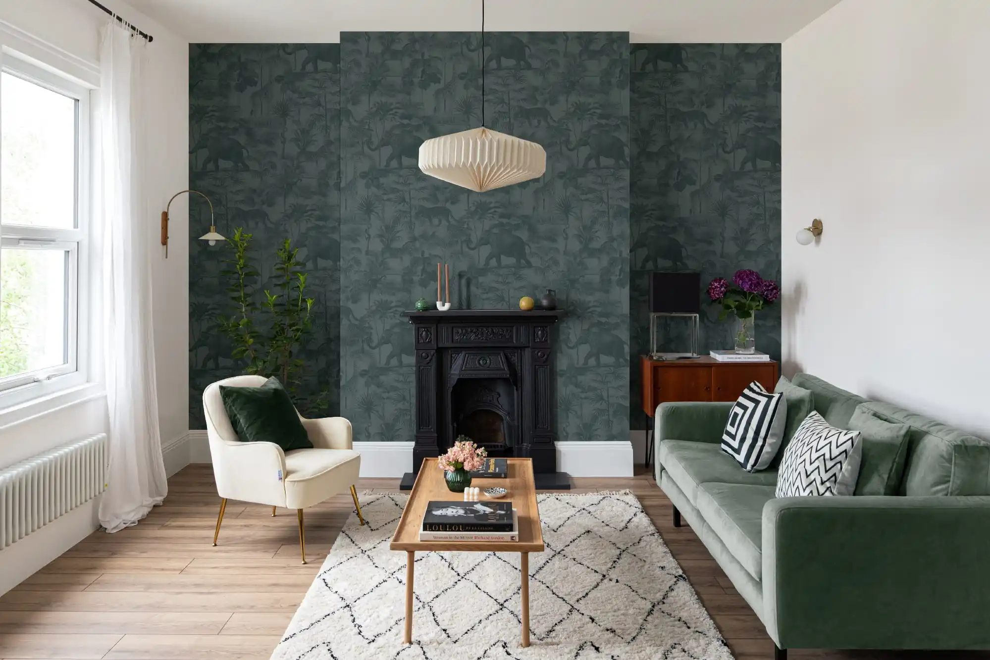 Luxury wallpaper installation in a Sacramento living room